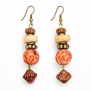 Boho rustic long lined beaded‎ earrings NWT